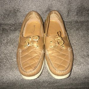 Gold and tan sperrys